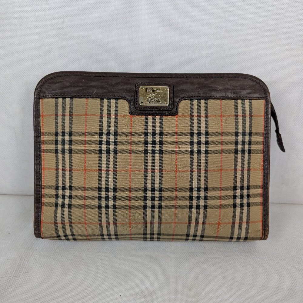 Vintage Burberry Nova Check Canvas/Leather Clutch Bag Beige